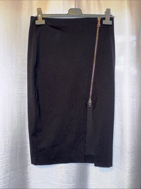 bebe Black Pencil Skirt with Diagonal Gold Zipper